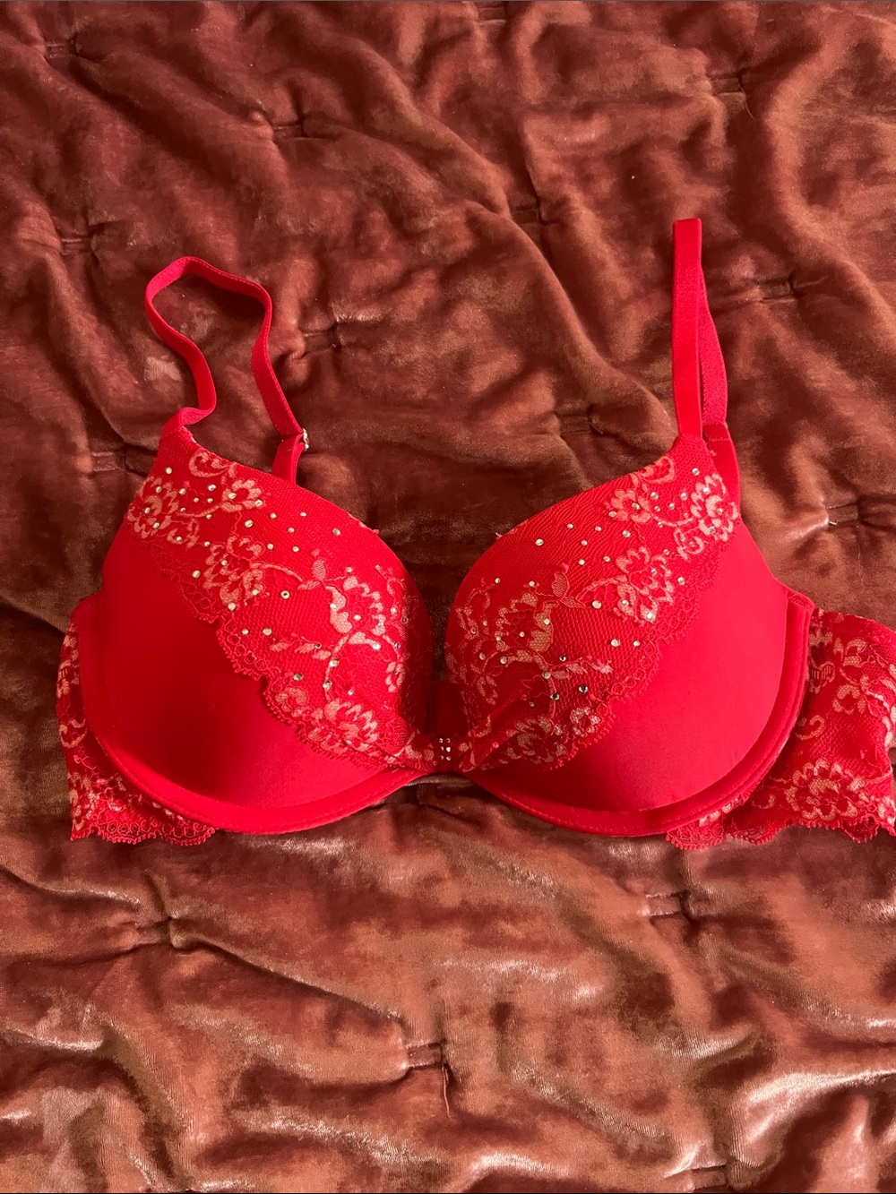 Victoria's Secret Red Lace Embellished Push-Up Bra